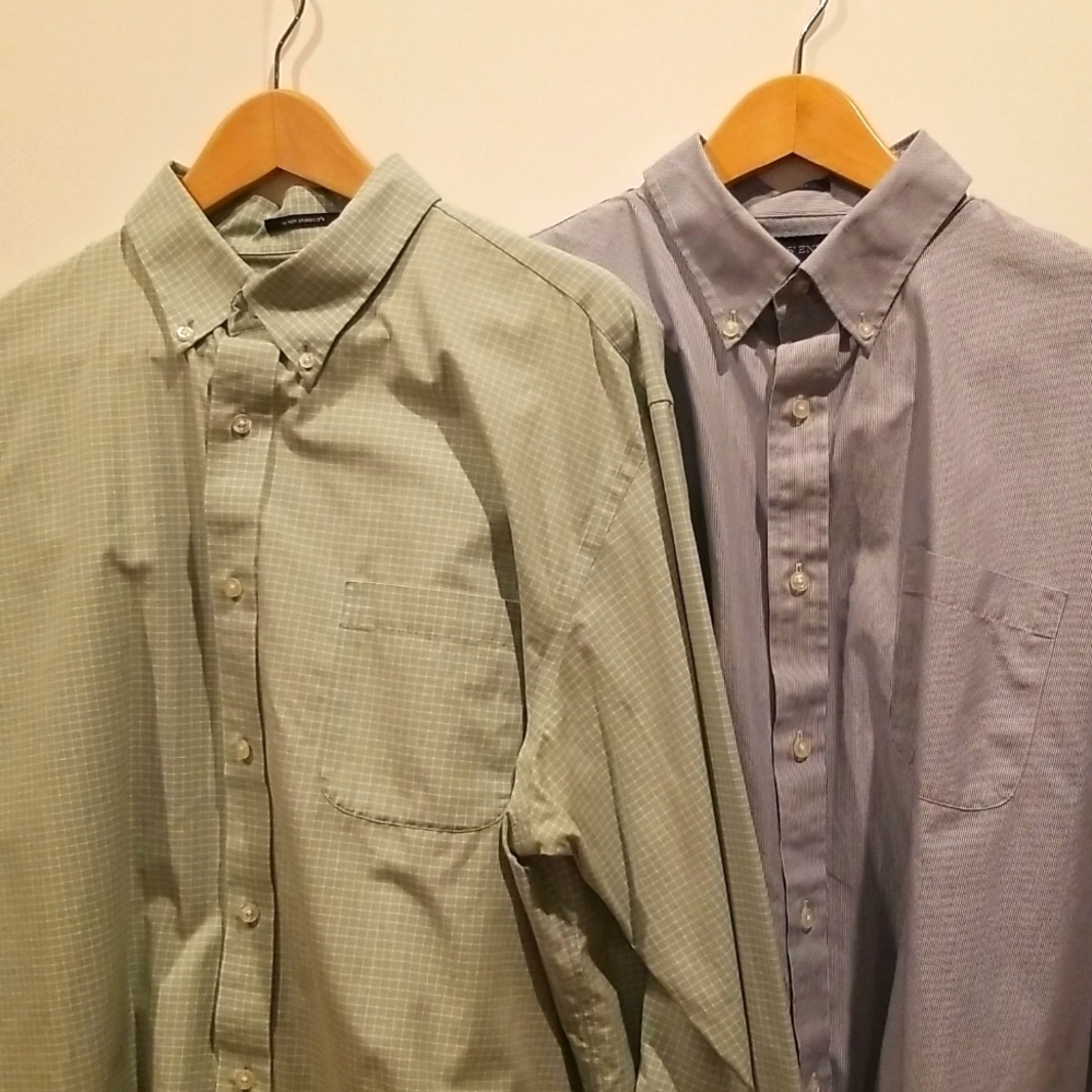 Two Lands' End No Iron Broadcloth Long Sleeve casual shirts (XL 17-17.5 neck)